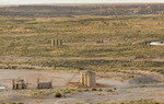 Modern oil bonanza at historic Bonanza, Utah, with Fantasy Canyon in foreground