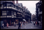 Timbered Houses and shops in the town of Chester, view from Cathedral down Werburgh Street